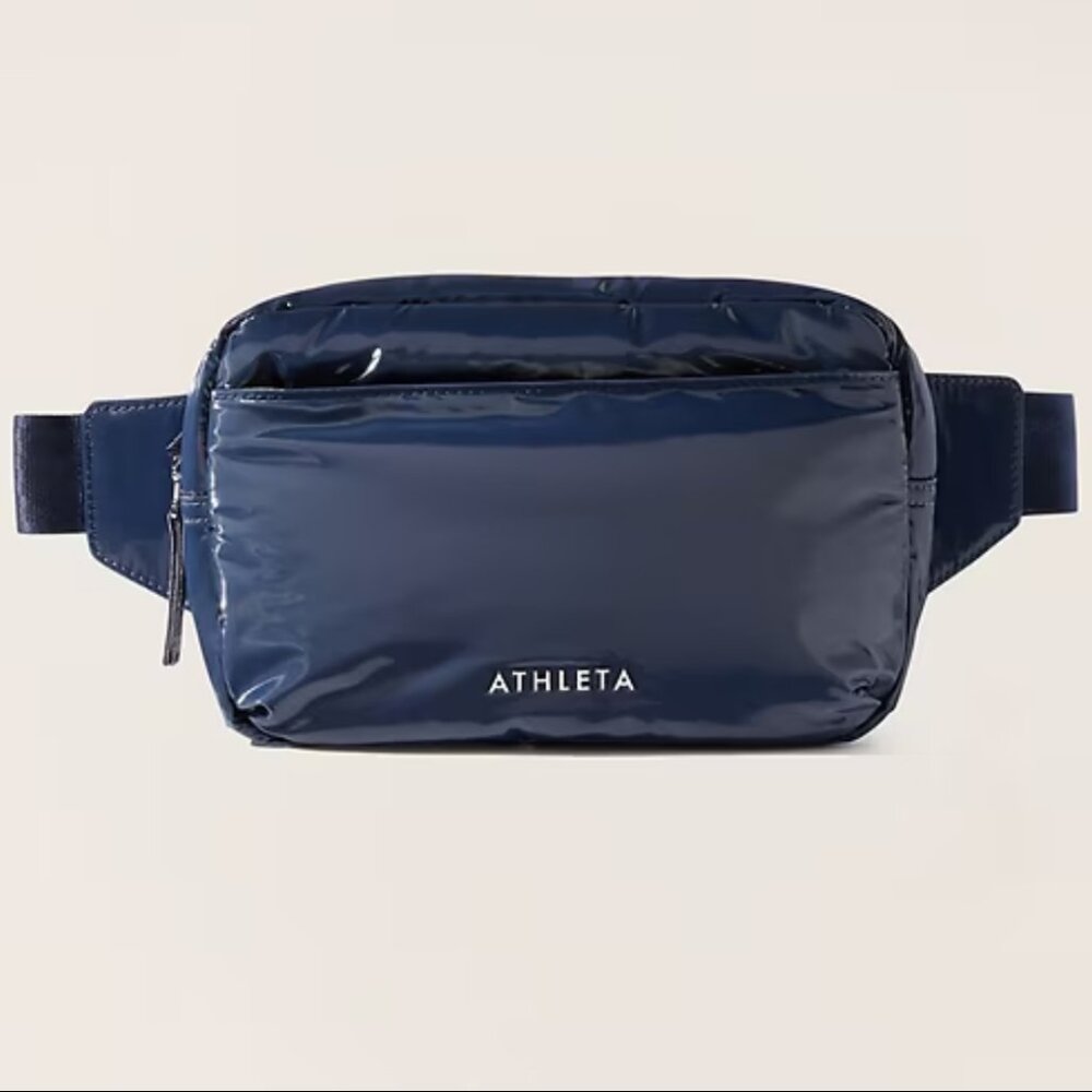 Athleta Women's One Size All About Shine Puff Navy Blue Travel Large Belt Bag